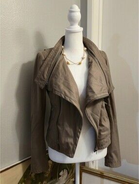S.Y.L.K Taupe Faux Suede Look Moto Jacket Asymmetrical Zip Size S